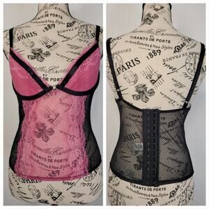 Rampage Lace Overlaid Corset Top SZ 34C Goth Ravewear Sheer Romantic Fairy Y2K
